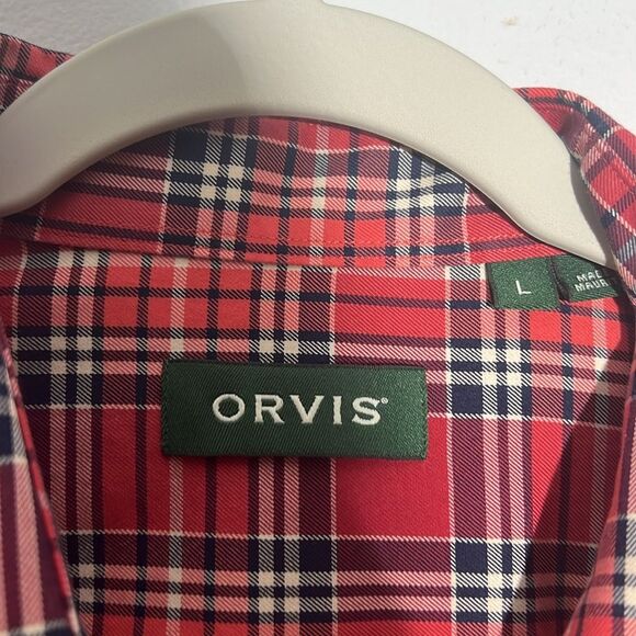 Orvis Men's L Red Plaid Long Sleeve Button Down Shirt - Picture 4 of 7